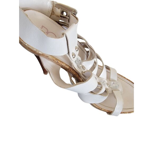 BCBG Olives White Gladiator Style High Heel Sandals With Rhinestone Accents & Co - Picture 3 of 9